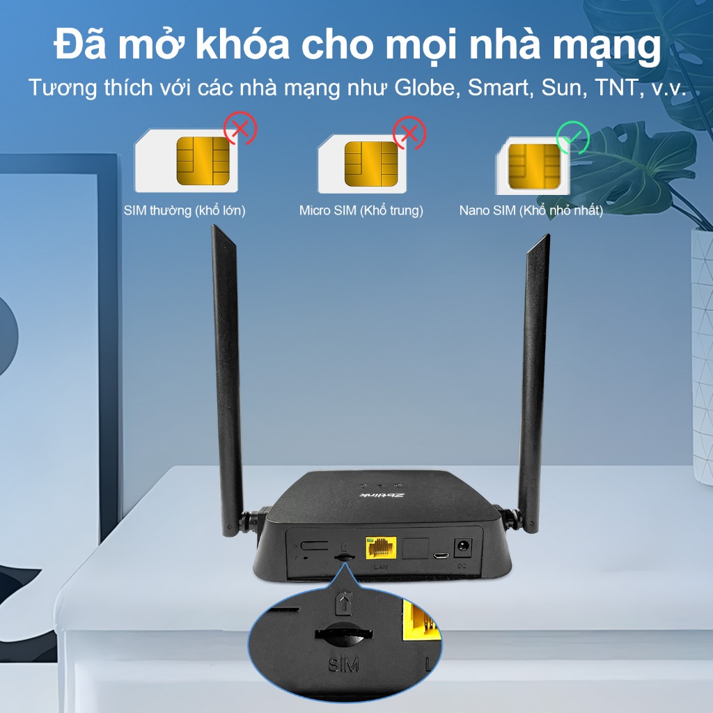 ZBTlink CPE7702 Cục Phát Wifi 4G Lắp Sim  Đường mở 300mbps 100m Cổng Lan và Micro USB Modem Wifi Openline cho tất cả các mạng | BigBuy360 - bigbuy360.vn