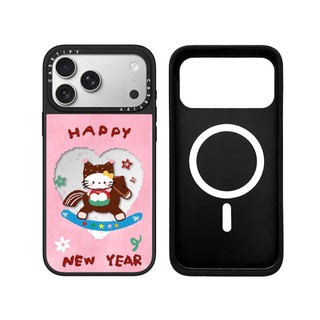 Từ Tính Không Dây Cho iPhone 17 16 15 14 13 Pro Max Plus Hello Kitty Heart Black Edge Bìa Cứng Ốp điện thoại Khắc Logo