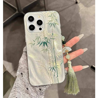 Thời Trang Retro Xanh Tre Mịn Cát Họa Tiết Mặt Dây Chuyền Ốp lưng iPhone 17 16 Promax 13Promax 15 Pro Max 14Promax 12 Chống Sốc Nữ Điện Thoại Di Động Ốp Lưng