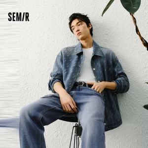 Áo khoác denim nam Semir 2026 họa tiết mùa xuân, dáng rộng vừa vặn, chất liệu vải vintage
