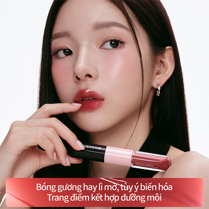 Son Mooekiss 2 Đầu Lì & Bóng, Dưỡng Ẩm 8H, Lâu Trôi, Không Lem, Mịn Nhẹ 6ml