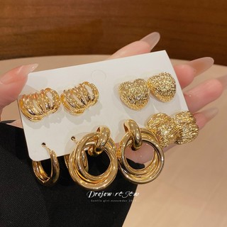 DREJEW Bông tai vàng nữ Vương miện trái tim Thiết kế vòng nhiều lớp Tuyên bố hợp thời trang Trang sức thời trang Phụ kiện thời trang