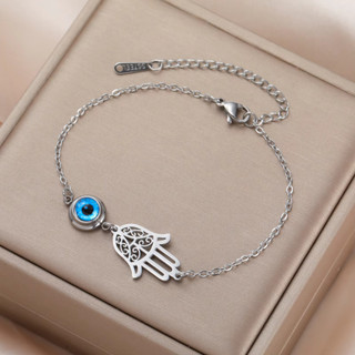SKYRIM Xanh Ác Mắt Hamsa Fatima Tay Charm Vòng Tay Nữ Thép Không Gỉ Bùa Hộ Mệnh May Mắn Món Quà Trang Sức