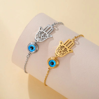 SKYRIM Xanh Ác Mắt Hamsa Fatima Tay Charm Vòng Tay Nữ Thép Không Gỉ Bùa Hộ Mệnh May Mắn Món Quà Trang Sức