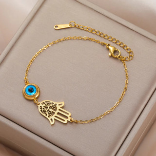 SKYRIM Xanh Ác Mắt Hamsa Fatima Tay Charm Vòng Tay Nữ Thép Không Gỉ Bùa Hộ Mệnh May Mắn Món Quà Trang Sức