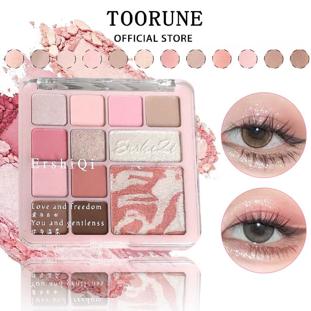 Ershiqi 12 Màu Phấn Mắt Nhỏ Blush Đĩa Cao Chải Lông Mờ Làm Sáng Màu Đất Nữ