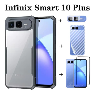 Ốp điện thoại chống sốc 4in1 Infinix Smart 10 Plus cho Infinix Smart 10 9 8 Kính cường lực bảo vệ màn hình và phim ống kính và phim mặt sau