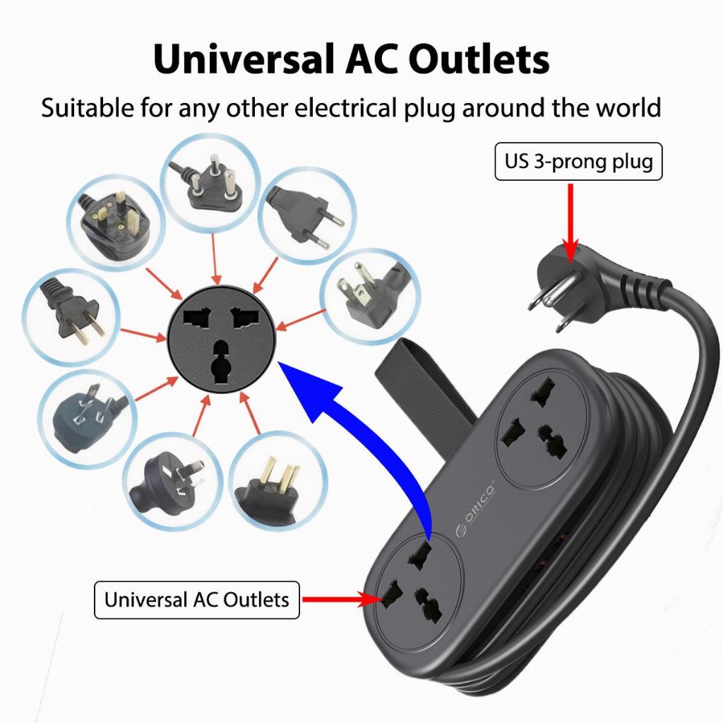 ORICO US Plug - Dây nối dài du lịch đa năng PD20W Dải nguồn du lịch 100-250V World Universal cho US UK EU JP (AP3-UN)
