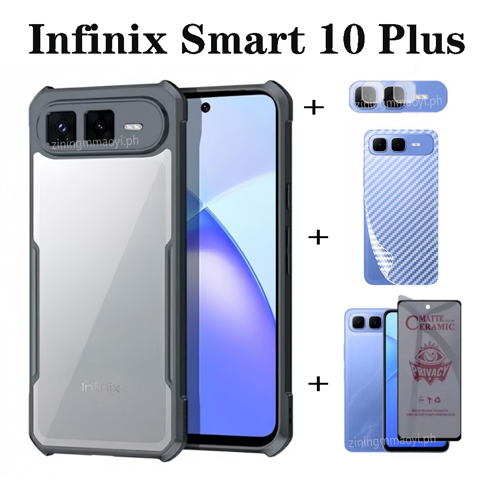 Ốp điện thoại chống sốc 4in1 Infinix Smart 10 Plus cho Infinix Smart 10 9 8 Bảo hiểm toàn diện Phim bảo vệ màn hình và phim ống kính và phim mặt sau