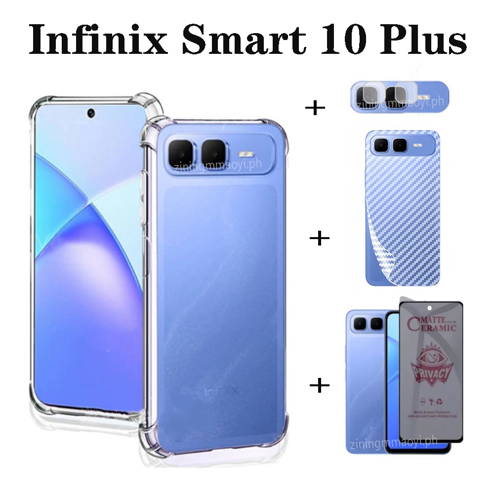 Ốp điện thoại trong suốt mềm chống sốc 4in1 Infinix Smart 10 Plus cho Infinix Smart 10 9 8 Bảo vệ màn hình toàn diện và phim ống kính và phim mặt sau