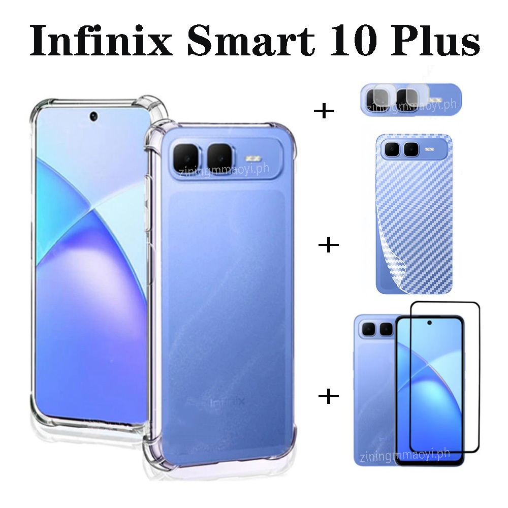 Ốp điện thoại trong suốt mềm chống sốc 4in1 Infinix Smart 10 Plus cho Infinix Smart9 Smart 8 Smart10 Phim kính cường lực Phim phim và ống kính và phim mặt sau