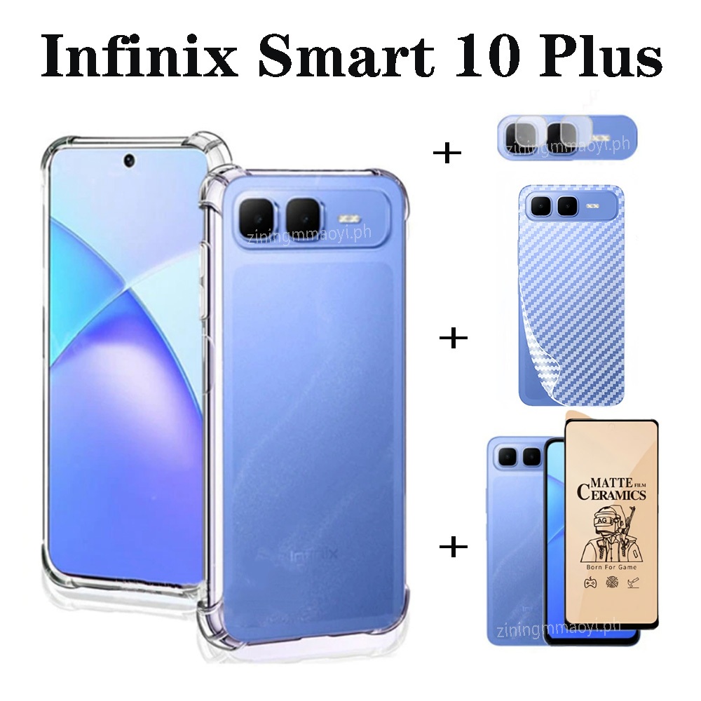 Ốp điện thoại trong suốt mềm chống sốc 4in1 Infinix Smart 10 Plus cho Infinix Smart 10 9 8 Bảo vệ màn hình toàn diện và phim ống kính và phim mặt sau