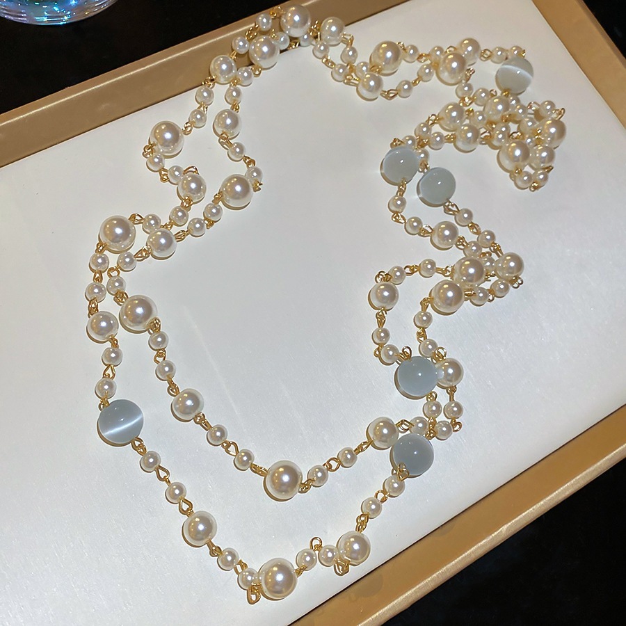 Vòng cổ ngọc trai thủy tinh & mắt mèo giả nhiều lớp sang trọng dành cho nữ: Chất liệu phối màu mềm, Trang sức thời trang nhẹ nhàng để giải trí và các dịp hàng ngày