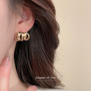 DREJEW Bông tai vàng nữ Vương miện trái tim Thiết kế vòng nhiều lớp Tuyên bố hợp thời trang Trang sức thời trang Phụ kiện thời trang