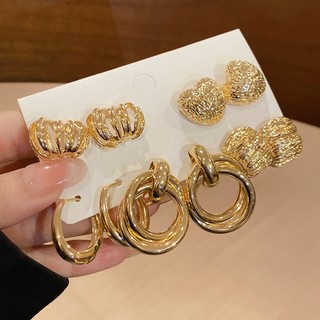 DREJEW Bông tai vàng nữ Vương miện trái tim Thiết kế vòng nhiều lớp Tuyên bố hợp thời trang Trang sức thời trang Phụ kiện thời trang