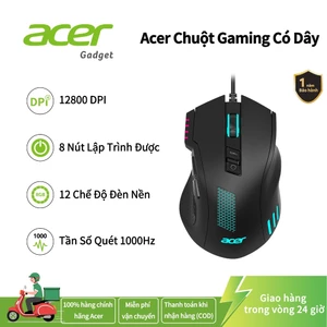 Acer Chuột Gaming Có Dây 12800 DPI Chuột Máy Tính Công Thái Học RGB với Cảm Biến Quang Học 8 Nút Lập Trình 12 Chế Độ Đèn Nền Phần Mềm Tùy Chỉnh Gán Phím DIY Rapid Fire Chuột Gaming USB Dùng Cho Laptop PC GM801