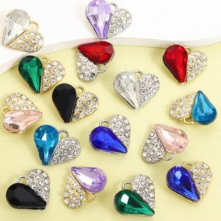 10 Chiếc Quyến Rũ Trái Tim Đào Nhỏ Và Tinh Tế, Kim Cương Giả Thủy Tinh Inlay Mặt Dây Hợp Kim Hình Trái Tim Sáng Bóng Cho Bông Tai Vòng Cổ Xương Đòn DIY - Phụ Kiện Ngày Lễ Tình Nhân