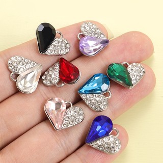 10 Chiếc Quyến Rũ Trái Tim Đào Nhỏ Và Tinh Tế, Kim Cương Giả Thủy Tinh Inlay Mặt Dây Hợp Kim Hình Trái Tim Sáng Bóng Cho Bông Tai Vòng Cổ Xương Đòn DIY - Phụ Kiện Ngày Lễ Tình Nhân