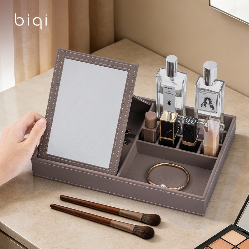 Khay đựng đồ trang điểm & trang sức đa ngăn có thể gập lại Khe chia gương để chăm sóc da, Son môi, Mỹ phẩm, Dụng cụ lưu trữ để bàn