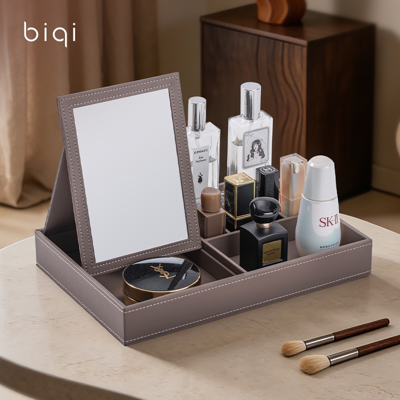 Khay đựng đồ trang điểm & trang sức đa ngăn có thể gập lại Khe chia gương để chăm sóc da, Son môi, Mỹ phẩm, Dụng cụ lưu trữ để bàn