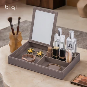 Khay đựng đồ trang điểm & trang sức đa ngăn có thể gập lại Khe chia gương để chăm sóc da, Son môi, Mỹ phẩm, Dụng cụ lưu trữ để bàn