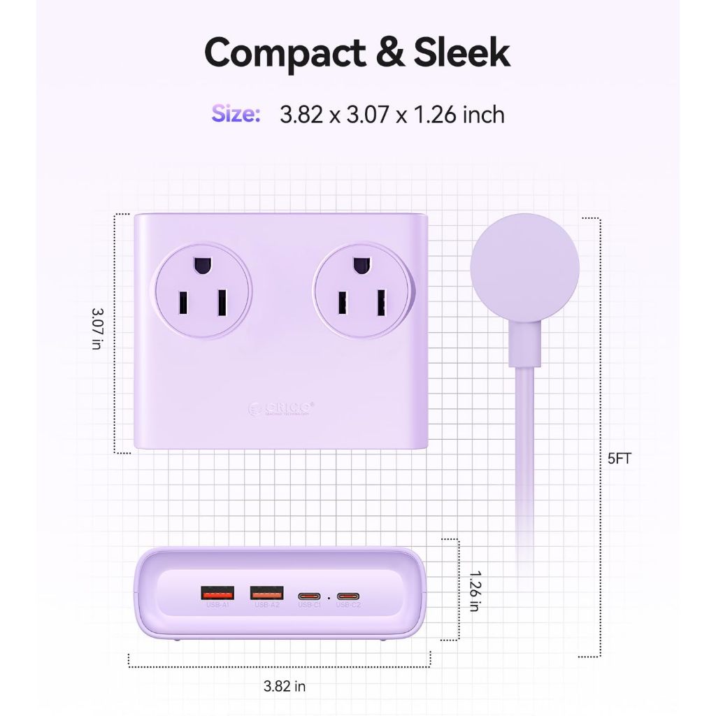 ORICO US Plug - Ổ cắm mở rộng dây nối dài 1,5M di động 25W có sạc nhanh USB (PDC25-US)