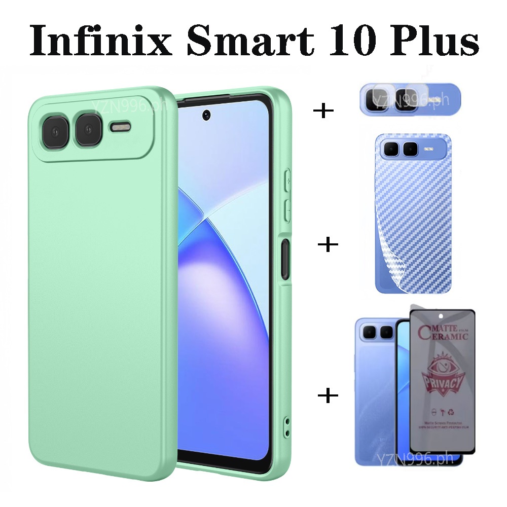 4in1 Dành Cho Infinix Smart 10 Plus Ốp Điện Thoại Thông Minh 10 10HD 9 8 Ốp Điện Thoại Silicon Mềm + Phim Bảo Vệ Quyền Riêng Tư Chống Gián Điệp + Phim Ống Kính + Ốp Lưng