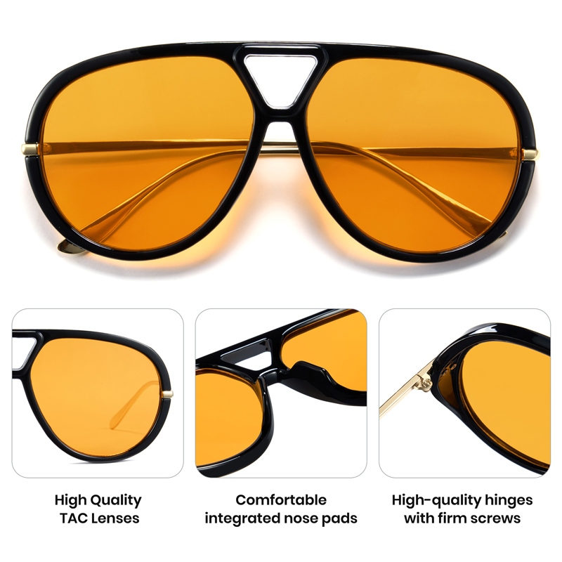 Cyxus Kính Râm Nữ Kiểu Aviator Retro Gọng Kim Loại Cầu Đôi Cổ Điển Chống Tia UV400 Bảo Vệ Mắt 1319