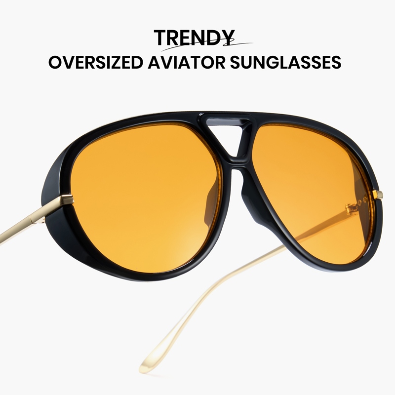 Cyxus Kính Râm Nữ Kiểu Aviator Retro Gọng Kim Loại Cầu Đôi Cổ Điển Chống Tia UV400 Bảo Vệ Mắt 1319