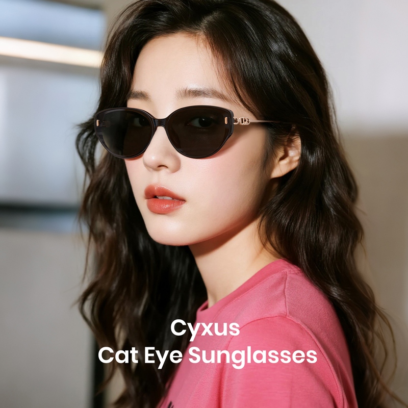 Cyxus Kính râm mắt mèo/Kính râm kiểu Hàn Quốc/Kính râm thời trang/Chất liệu nhẹ TR90/Kiểu dáng unisex, phù hợp cho du lịch và sử dụng hàng ngày, 1309