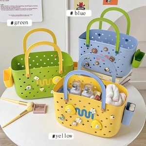 Baosity Giỏ tắm di động màu tương phản với giỏ mua sắm thoát nước phòng tắm đồ gia dụng giỏ đựng đồ gia dụng