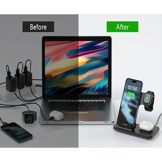 Sạc nhanh không dây 30W có thể gập lại Trạm sạc đèn LED đứng 3 trong 1 Tương thích với điện thoại Đồng hồ Pods Android