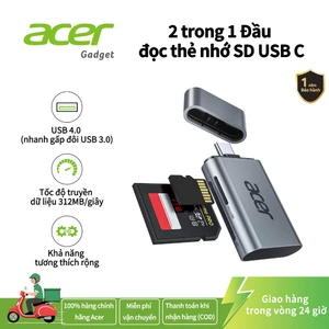 Acer Đầu đọc thẻ SD 4.0/TF 2 trong 1 chân cắm Type C 40Gbps Hợp kim nhôm cao cấp Thích hợp cho điện thoại di động máy tính xách tay máy tính bảng máy tính để bàn và máy ảnh UC201
