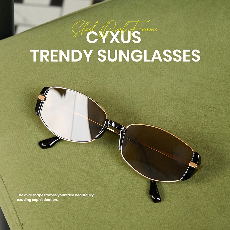 Cyxus Kính Râm Thời Trang Gọng Oval Phong Cách Retro Thanh Lịch Chống UV400 Cho Du Lịch Biển 1269