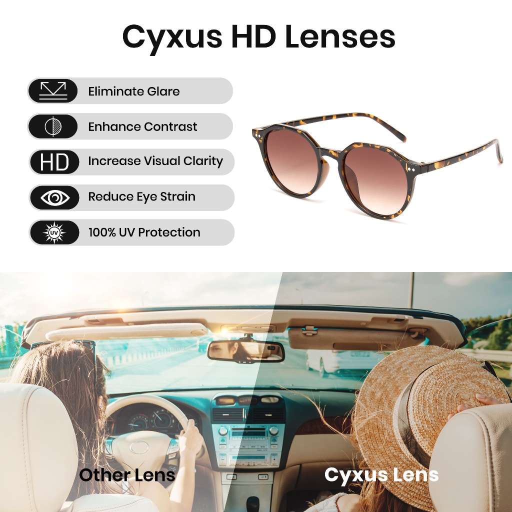 Cyxus Kính Râm Unisex Phong Cách Nhật Bản Retro Thanh Lịch Gọng Hình Tròn Cổ Điển Bảo Vệ Mắt Khỏi Tia UV Hiệu Quả 1251