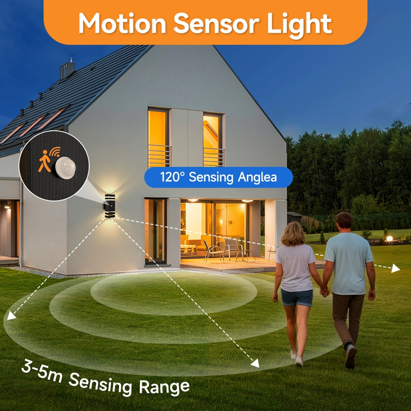 Đèn Gắn Tường Cảm Biến Chuyển Động IP65 Chống Nước Ngoài Trời - Đèn Led 2 Bóng GU10 Thay Thế, Chiếu Sáng Trang Trí Ban Công, Sân Vườn, Hành Lang