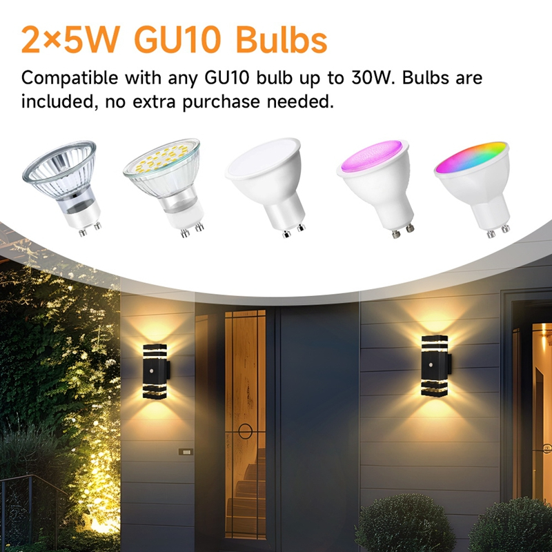 Đèn Gắn Tường Cảm Biến Chuyển Động IP65 Chống Nước Ngoài Trời - Đèn Led 2 Bóng GU10 Thay Thế, Chiếu Sáng Trang Trí Ban Công, Sân Vườn, Hành Lang