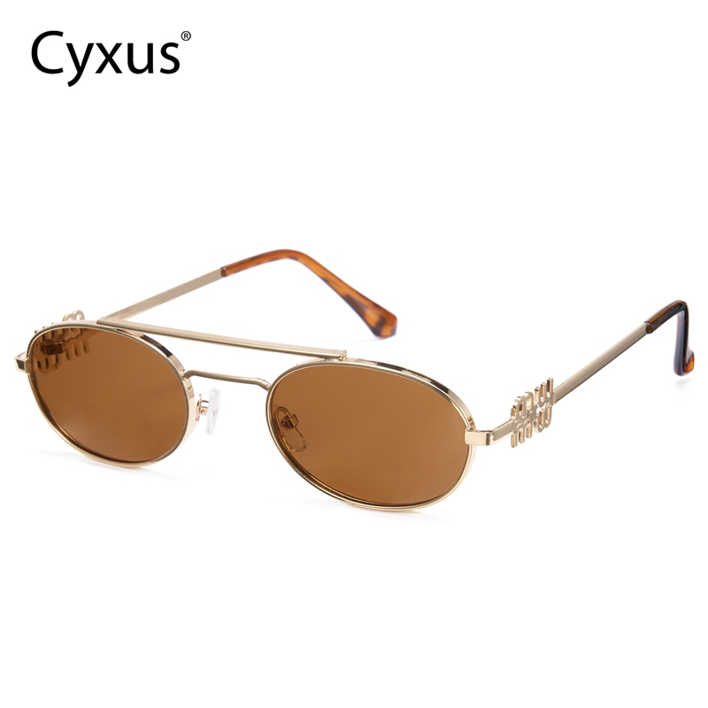 Cyxus Kính Mát Nữ Phong Cách Retro 90s Gọng Kim Loại Mắt Mèo Vàng Mảnh Chống Tia UV400 Và Chói Thời Thượng Sang Trọng 1324