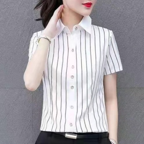 Áo Sơ Mi Chiffon Kẻ Sọc Trắng Đen Thời Trang Cho Nữ