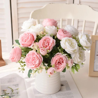 Hoa Nhân Tạo Lụa Hoa Hồng Hoa Mẫu Đơn Bó Hoa 5 Đầu 4 Buds Thực Vật Giả Thẩm Mỹ Cưới Nhà Phòng Khách Trang Trí Bàn DIY Sắp Xếp Tiệc
