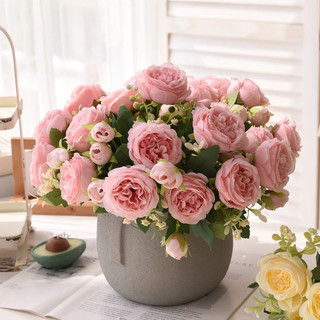 Hoa Nhân Tạo Lụa Hoa Hồng Hoa Mẫu Đơn Bó Hoa 5 Đầu 4 Buds Thực Vật Giả Thẩm Mỹ Cưới Nhà Phòng Khách Trang Trí Bàn DIY Sắp Xếp Tiệc