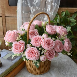 Hoa Nhân Tạo Lụa Hoa Hồng Hoa Mẫu Đơn Bó Hoa 5 Đầu 4 Buds Thực Vật Giả Thẩm Mỹ Cưới Nhà Phòng Khách Trang Trí Bàn DIY Sắp Xếp Tiệc