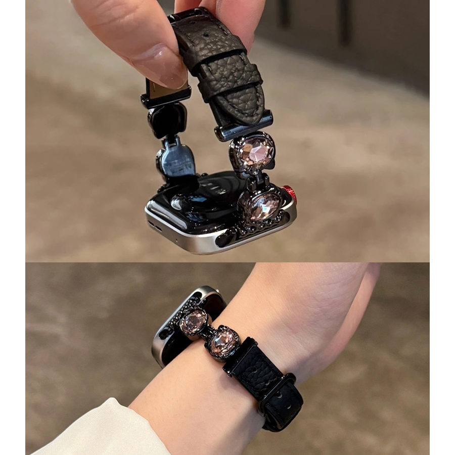 Đầu mèo kim loại đính kim cương dành cho nữ Dây da mỏng thời trang Thích hợp cho đồng hồ Huawei Fit 4Pro Huawei Watch Fit4 Huawei Watch Fit3 Huawei Watch Fit2