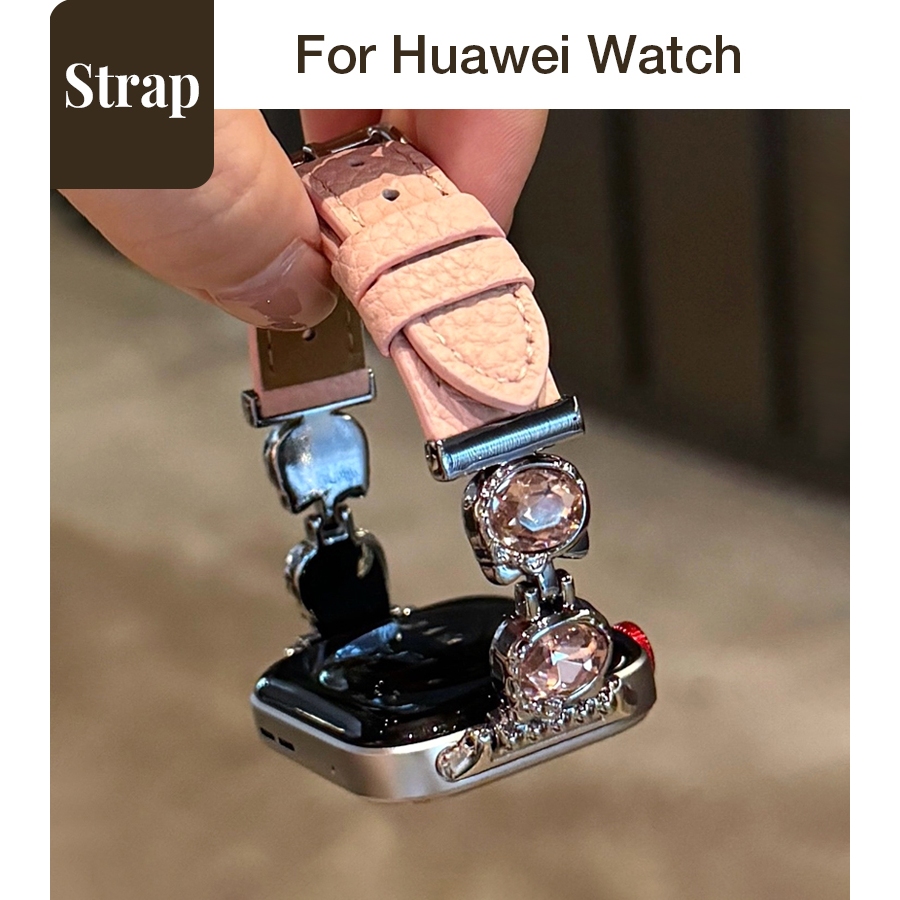 Đầu mèo kim loại đính kim cương dành cho nữ Dây da mỏng thời trang Thích hợp cho đồng hồ Huawei Fit 4Pro Huawei Watch Fit4 Huawei Watch Fit3 Huawei Watch Fit2