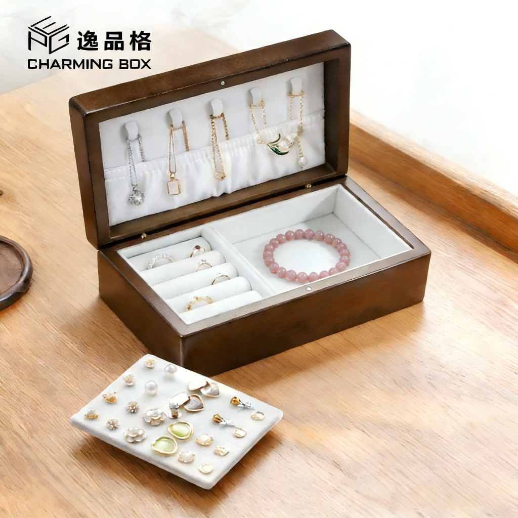 Hộp Đựng Trang Sức Bằng Gỗ Trơn Có Nắp Đậy Sắp Xếp Gọn Gàng