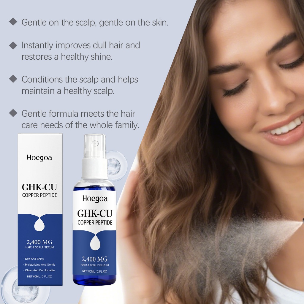 HOEGOA GHK-Cu Copper Peptide Hair & Scalp Serum – 2400mg, Peptide đồng 4% – Công thức hấp thụ nhanh, dựa trên nước để làm mềm tóc & tỏa sáng - Xịt dưỡng ẩm da đầu khô 60ml
