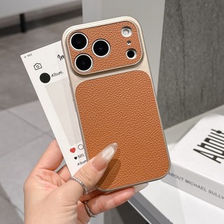 Họa tiết vải thiều bằng da ngay lập tức biến 17 vỏ điện thoại màu nâu mờ cửa sổ lớn phù hợp cho iPhone 13 14 15 16 17 Pro Max bao gồm tất cả vỏ silicon chống rơi