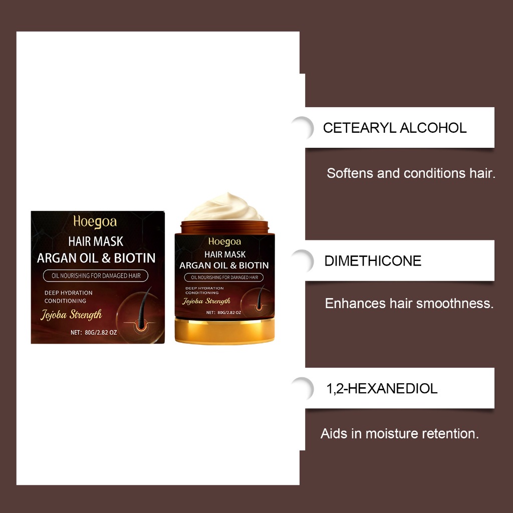 Mặt nạ dưỡng tóc điều hòa sâu Hoegoa cho tóc hư tổn – Dầu Argan & Biotin Jojoba Hair Treatment – Mặt nạ sửa chữa tóc để chăm sóc tóc khô, xoăn, xoăn, xoăn 80g