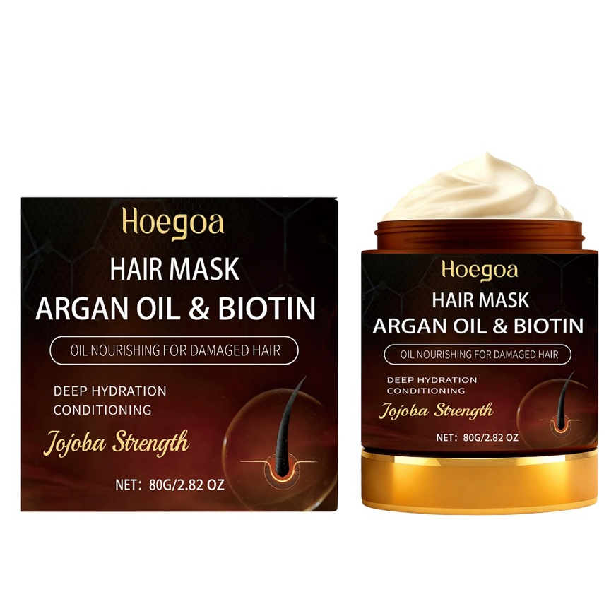 Mặt nạ dưỡng tóc điều hòa sâu Hoegoa cho tóc hư tổn – Dầu Argan & Biotin Jojoba Hair Treatment – Mặt nạ sửa chữa tóc để chăm sóc tóc khô, xoăn, xoăn, xoăn 80g
