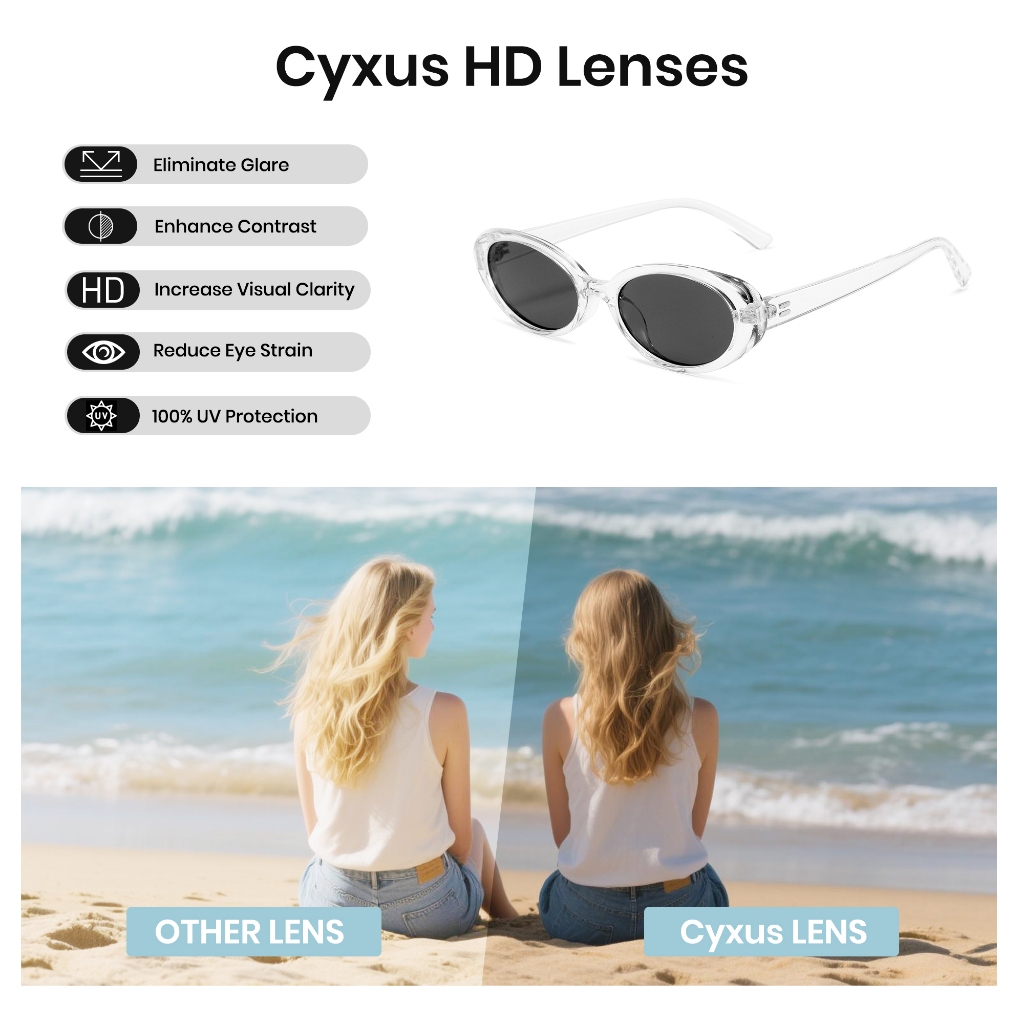 Cyxus Kính Râm Nữ Phong Cách Vintage Gọng Oval Siêu Nhẹ Chống UV400 Chống Chói Lái Xe Ngoài Trời 1250